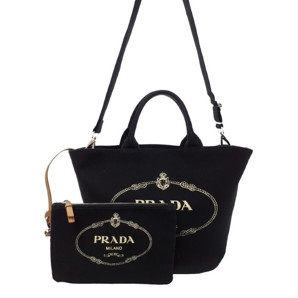 Prada Canapa Logo Print Canvas Tote Bag 2way Black